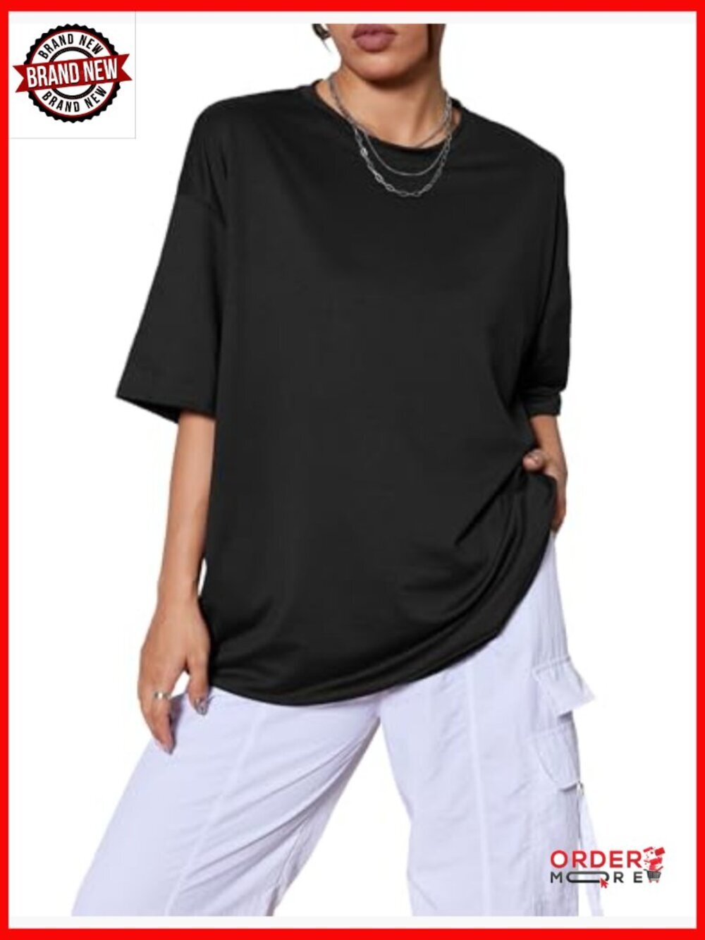 5 Pack Womens Oversized Crew Neck Short Sleeve Tshirts Loose Fit Tee Tops - Picture 2 of 6